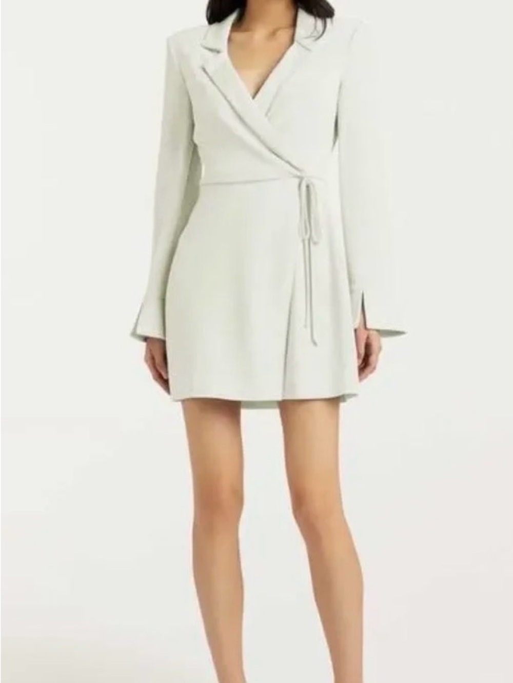 cinq a sept Cream Wrap-Front Long Sleeve Mini Dress